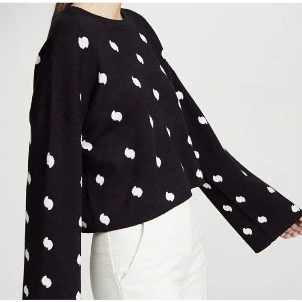 CURRENT / ELLIOTT  Weslan Sweater Women’s 3/L Polka Dots Black White‎ Crop